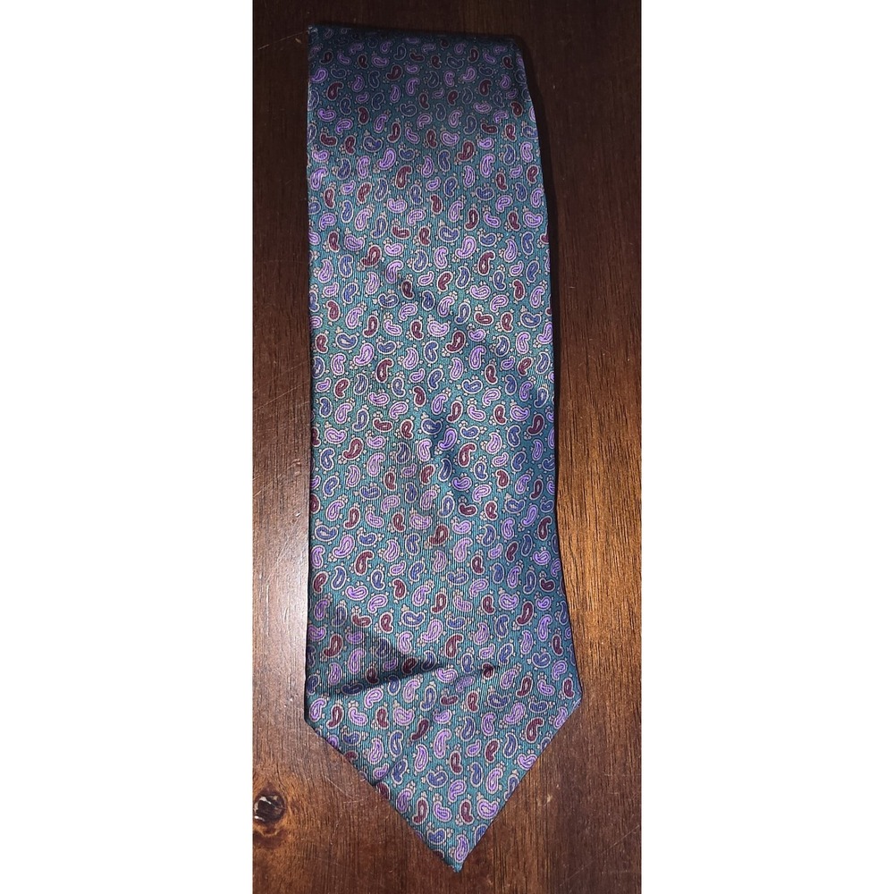 Vintage Carson Pirie Scott Men's Green Silk Paisley Necktie Classic Dress Tie